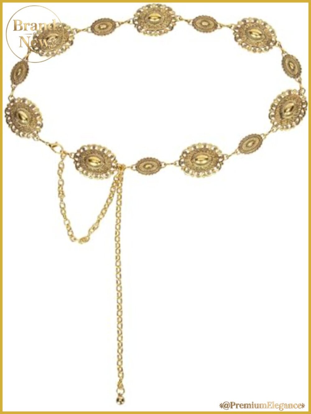 Women Western Concho Chain Belt - Gold Metal Waist Belt